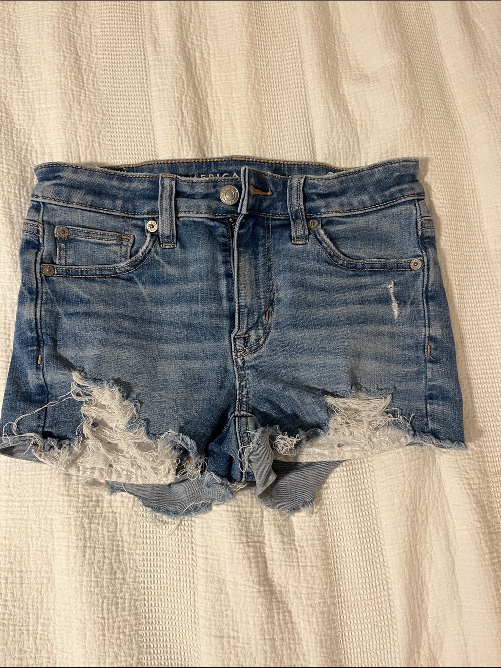 American Eagle Outfitters Light Blue Distressed Denim Shorts